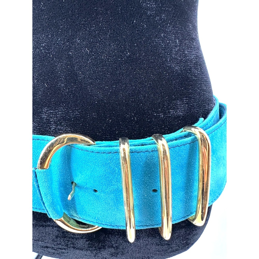 Escada Womens Wide Blue Suede Leather Contoured Waist Belt One Size Italy - Picture 6 of 12